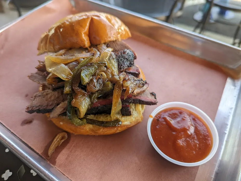 Brisket Sandwich with Onions and Peppers